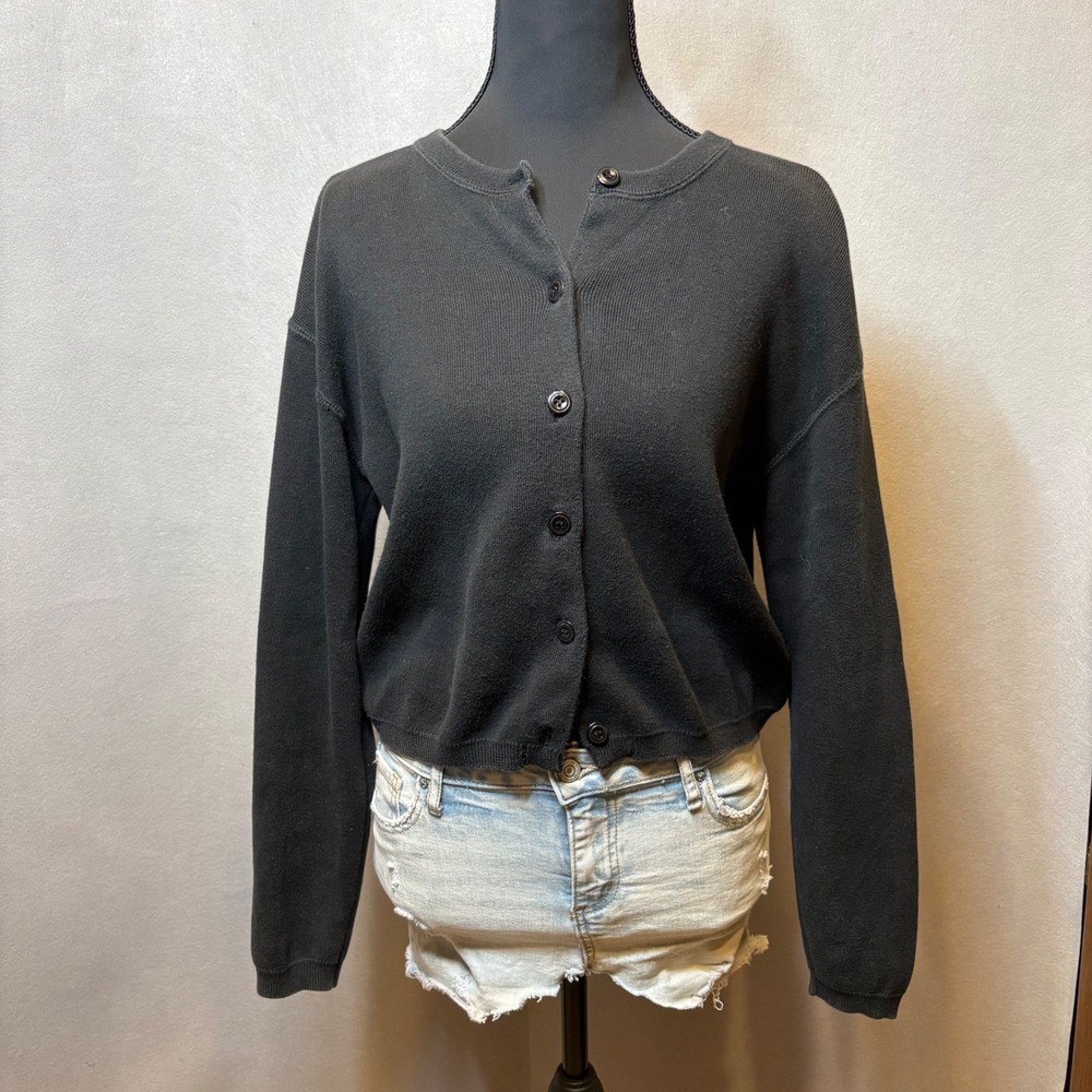 J.Crew Womens Black 100% Cotton Button Front Ribbed Cardigan Sweater Size M USA